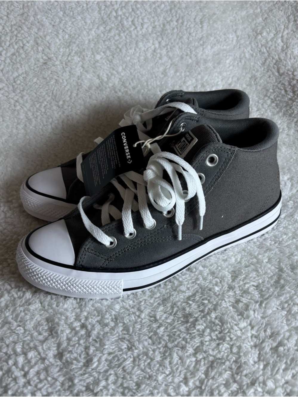 Converse Mens Gray Canvas Mid-Top Sneakers with White Accents